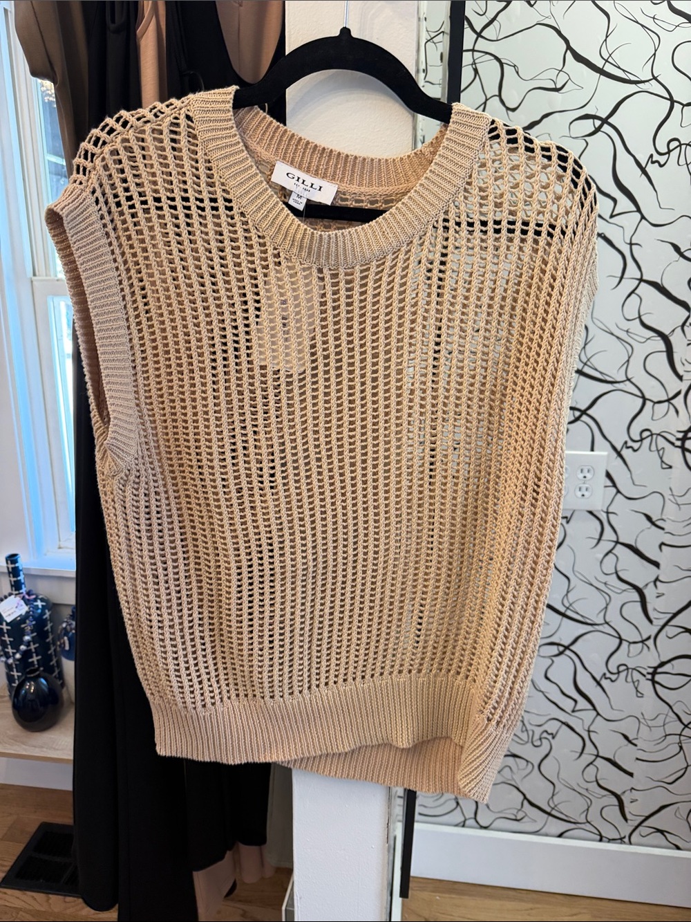 Gilli Open-Knit Sleeveless Vest in Beige